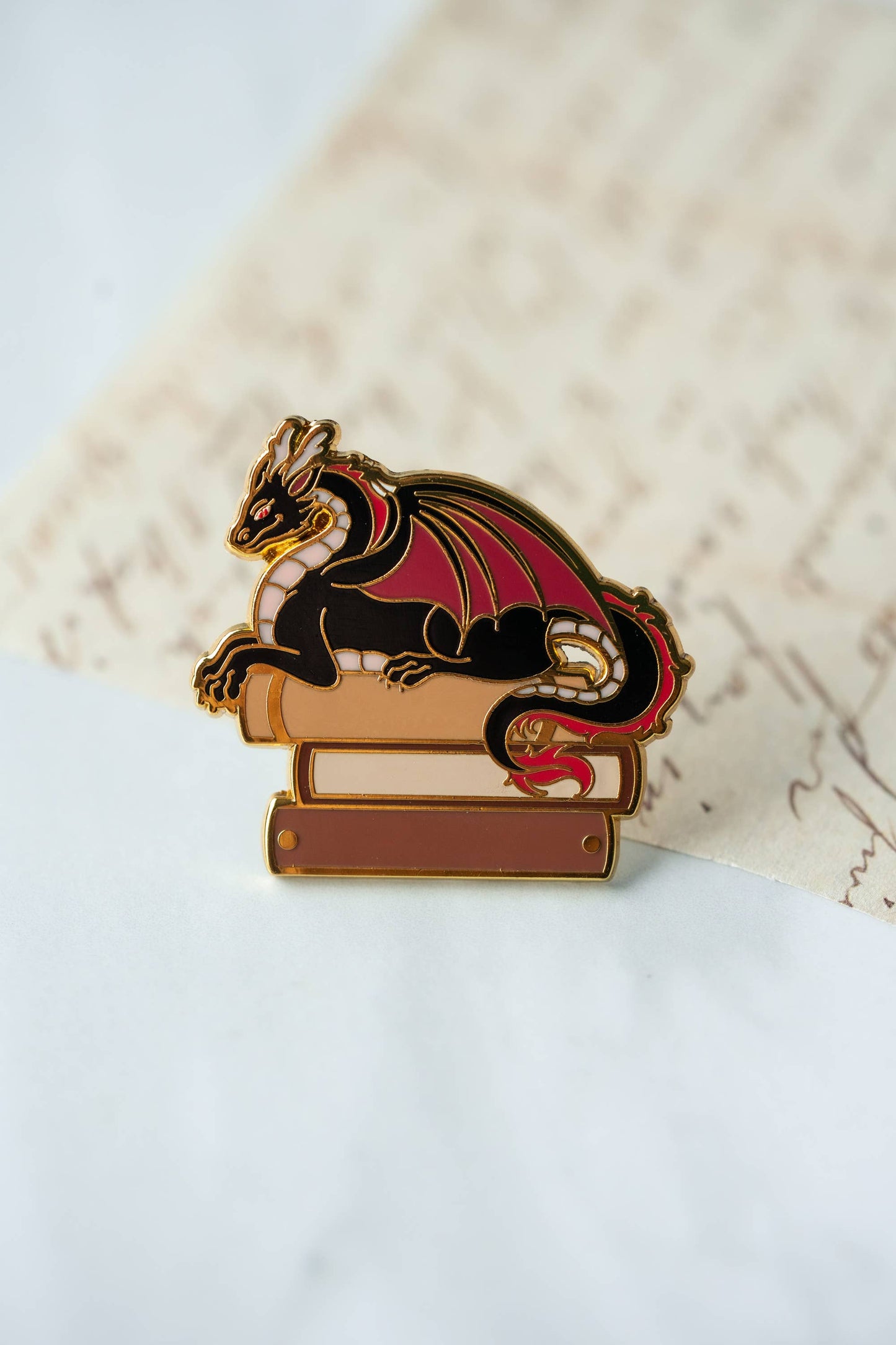 Dragon's Literary Hoard Enamel Pin, Bookish Fantasy