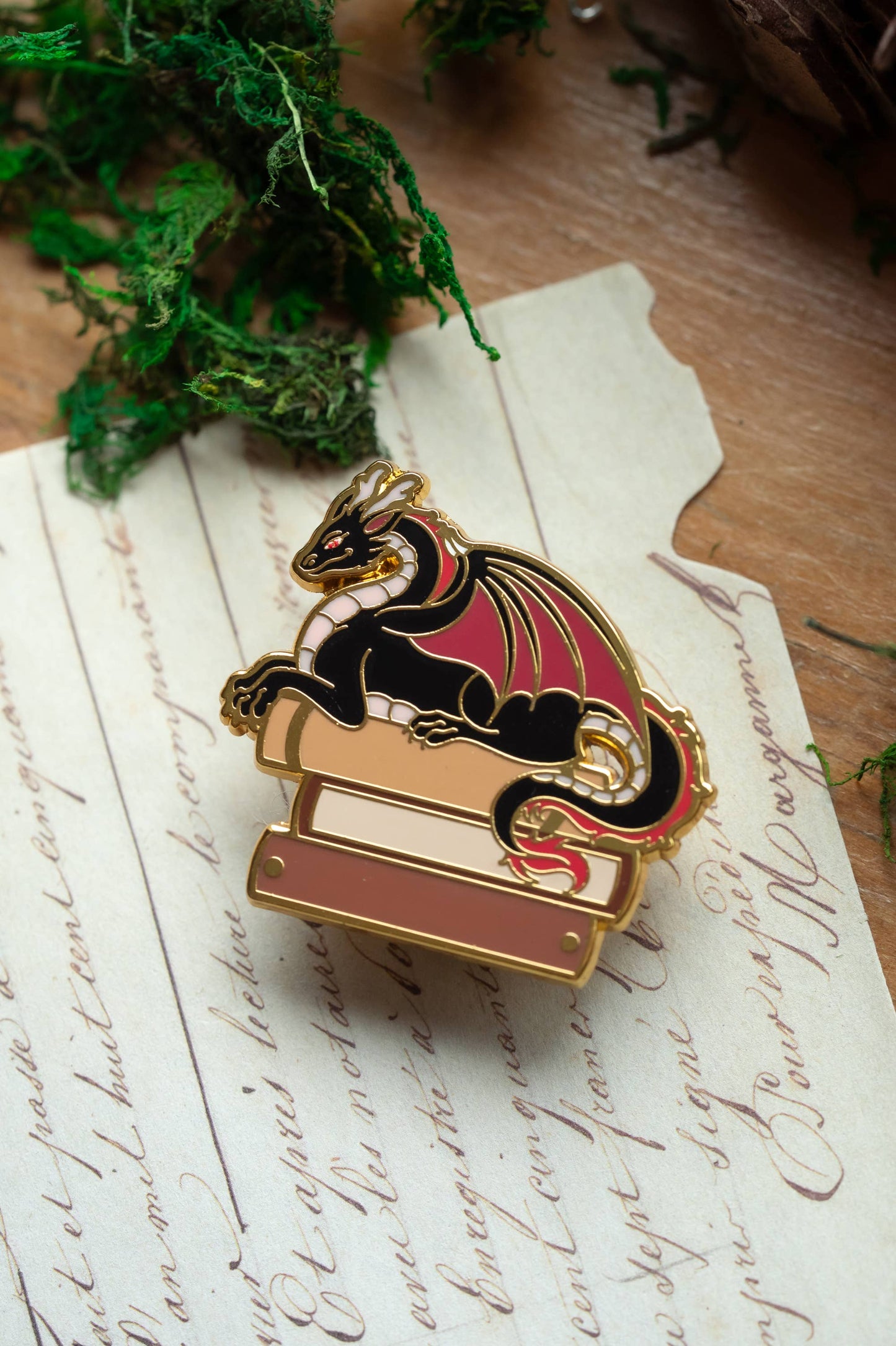 Dragon's Literary Hoard Enamel Pin, Bookish Fantasy