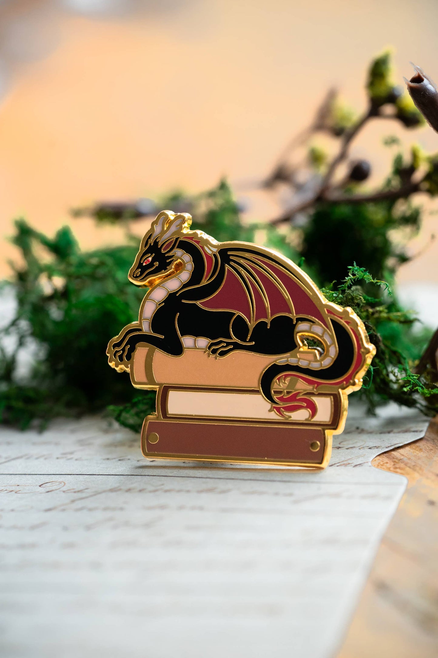 Dragon's Literary Hoard Enamel Pin, Bookish Fantasy
