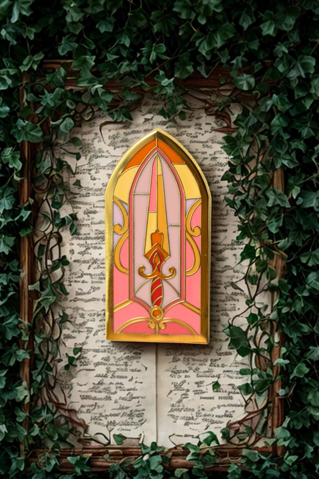 Stained Glass Sword Enamel Pin, Bookish Fantasy