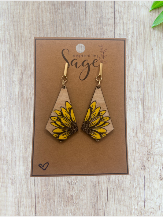Sunflower Triangle 1.5” Drop Earrings