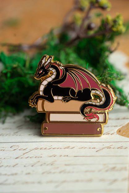 Dragon's Literary Hoard Enamel Pin, Bookish Fantasy
