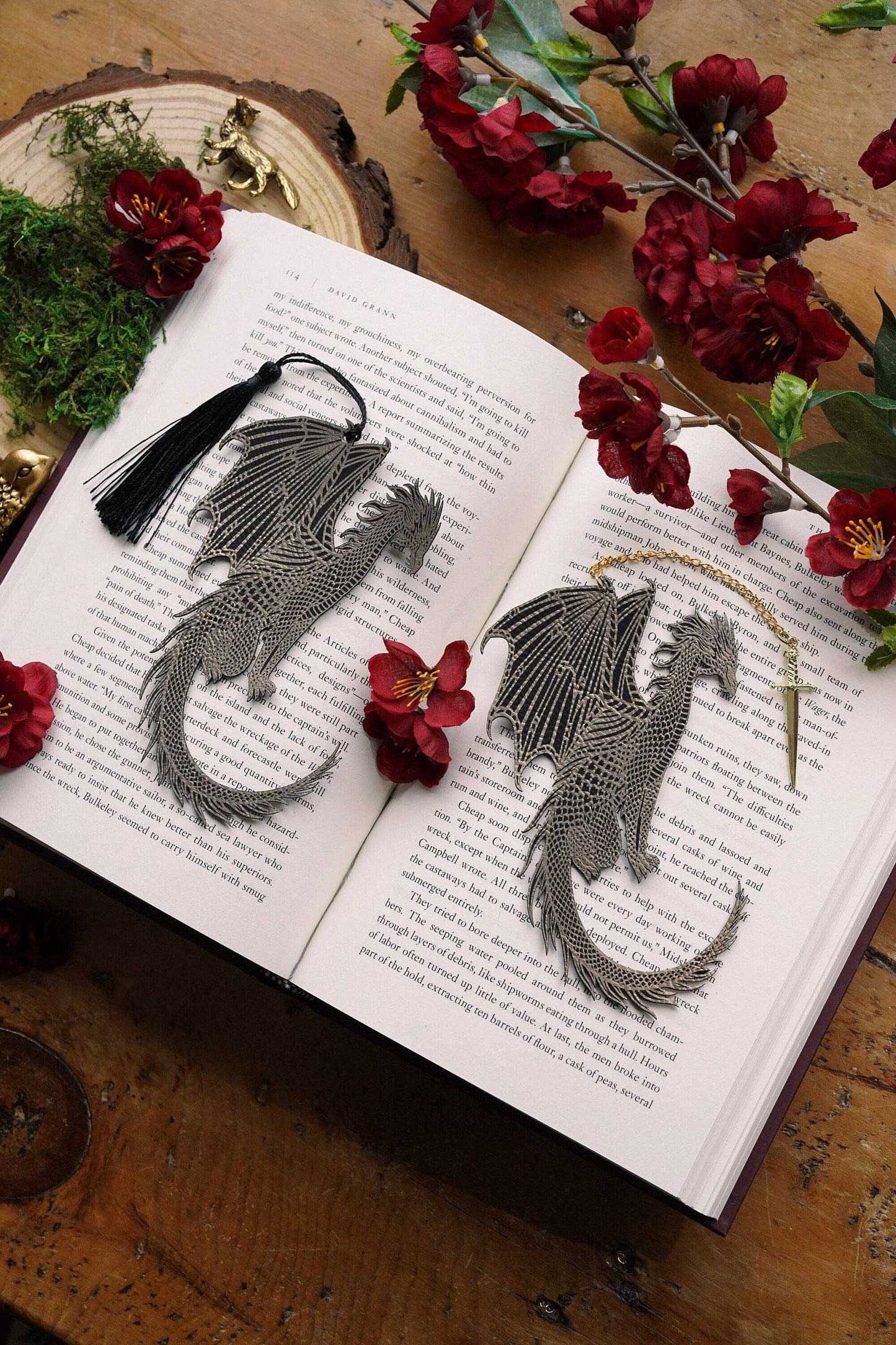 Gold and Black Dragon Faux Leather Bookmark