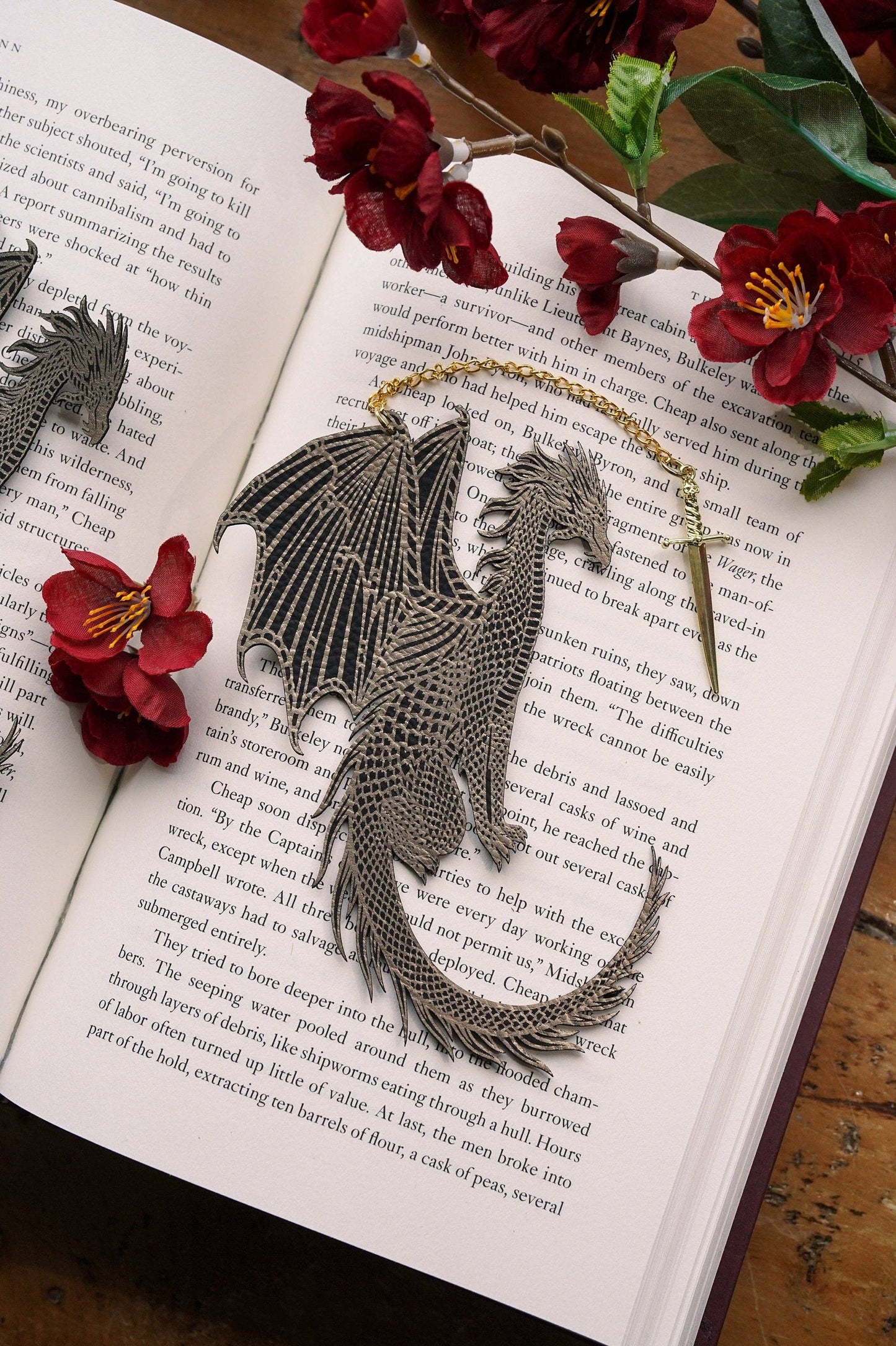 Gold and Black Dragon Faux Leather Bookmark