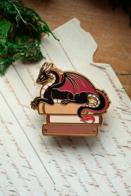 Dragon's Literary Hoard Enamel Pin, Bookish Fantasy