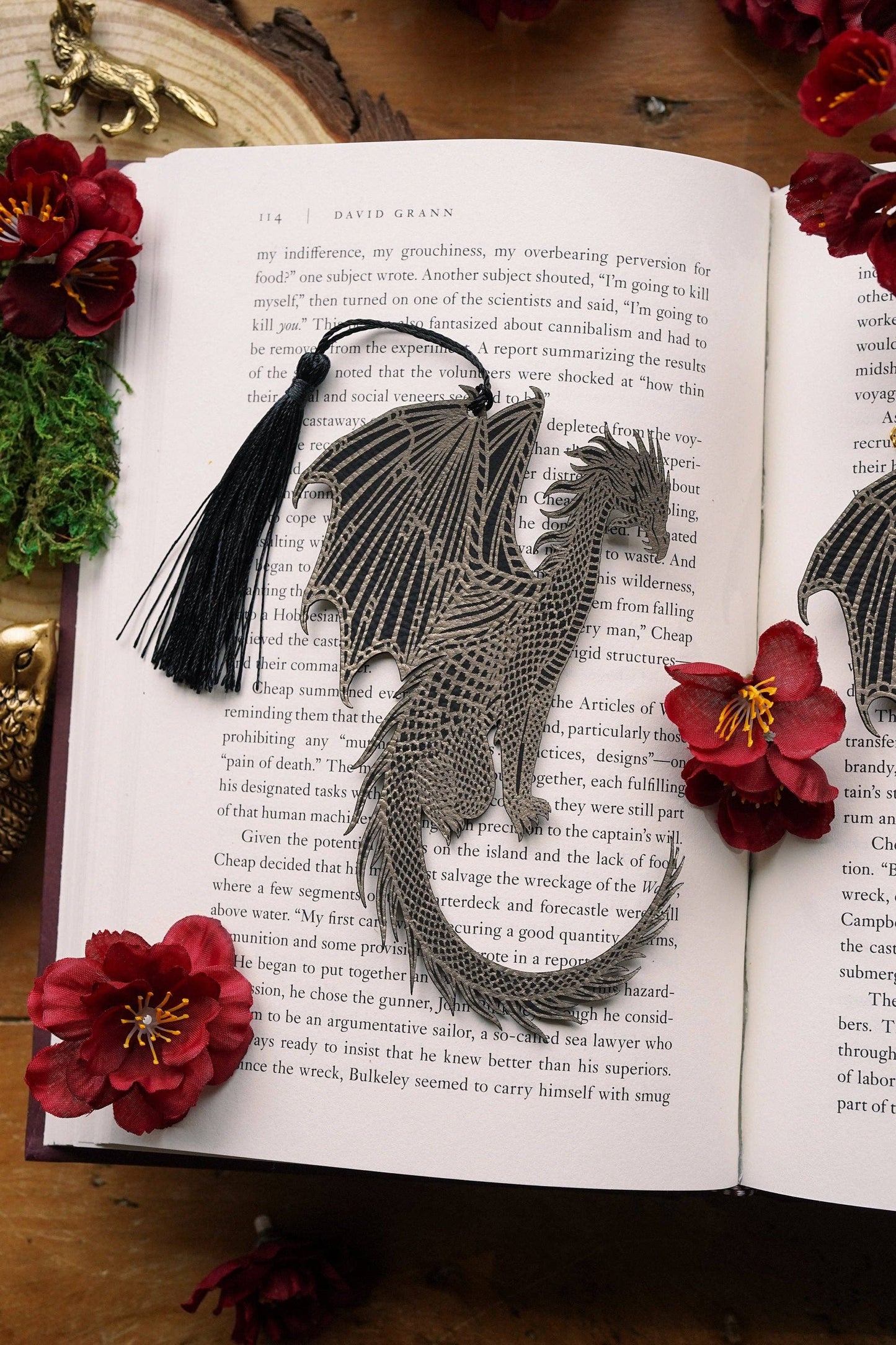 Gold and Black Dragon Faux Leather Bookmark