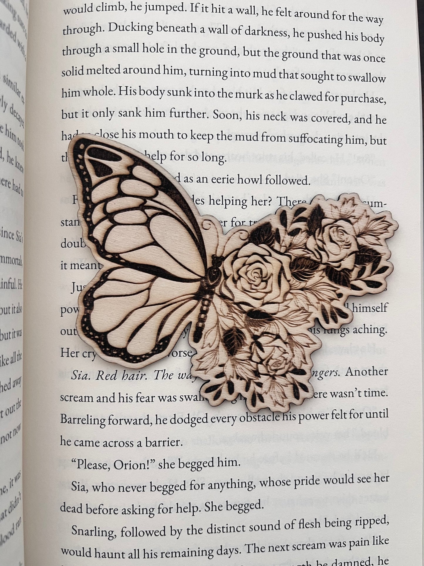 Butterfly Rose Wood Bookmark