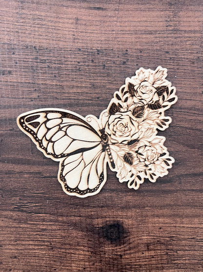 Butterfly Rose Wood Bookmark