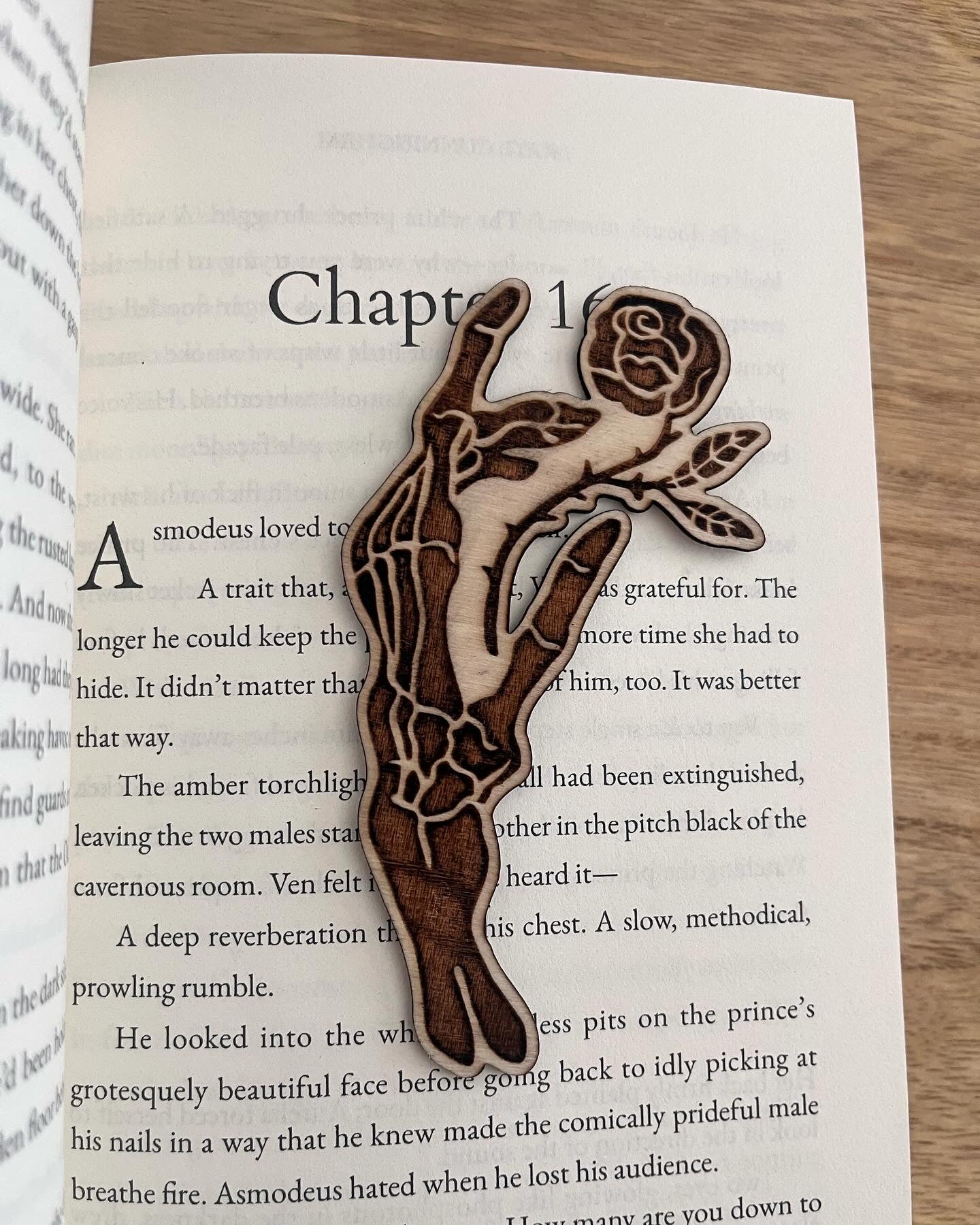 Skeleton Rose Wood Bookmark