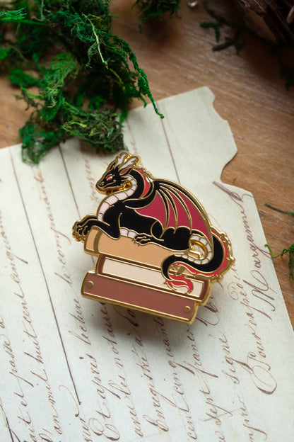 Dragon's Literary Hoard Enamel Pin, Bookish Fantasy